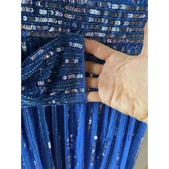Mac Duggal Blue Embellished Long Sleeve A Line Midi Cocktail Dress-Size 4 - Picture 7 of 12